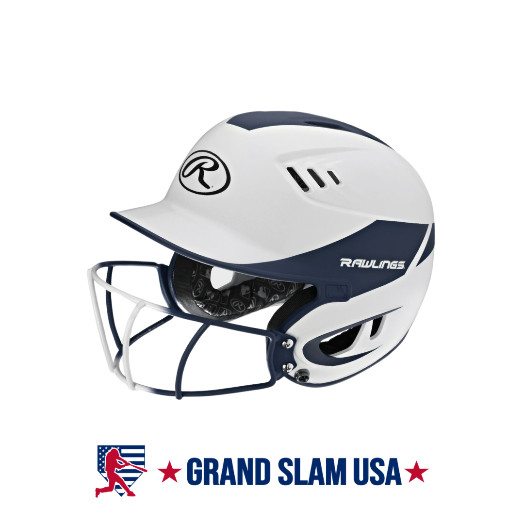 Rawlings Velo Fastpitch Batting Helmet with Face Mask - White/Navy
