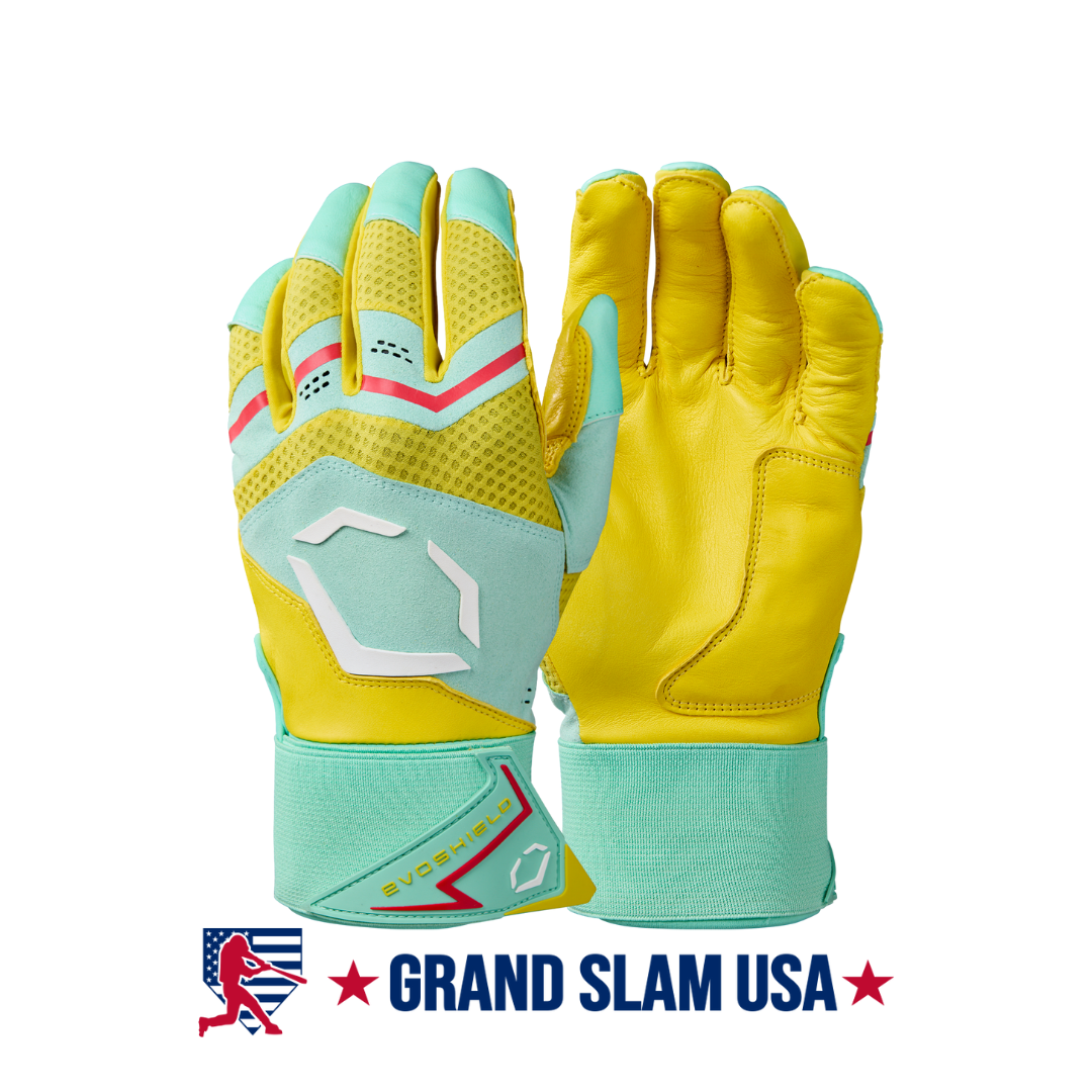 Evoshield LE Adult Carbyne Batting Gloves w/Strap- Yellow/Seafoam