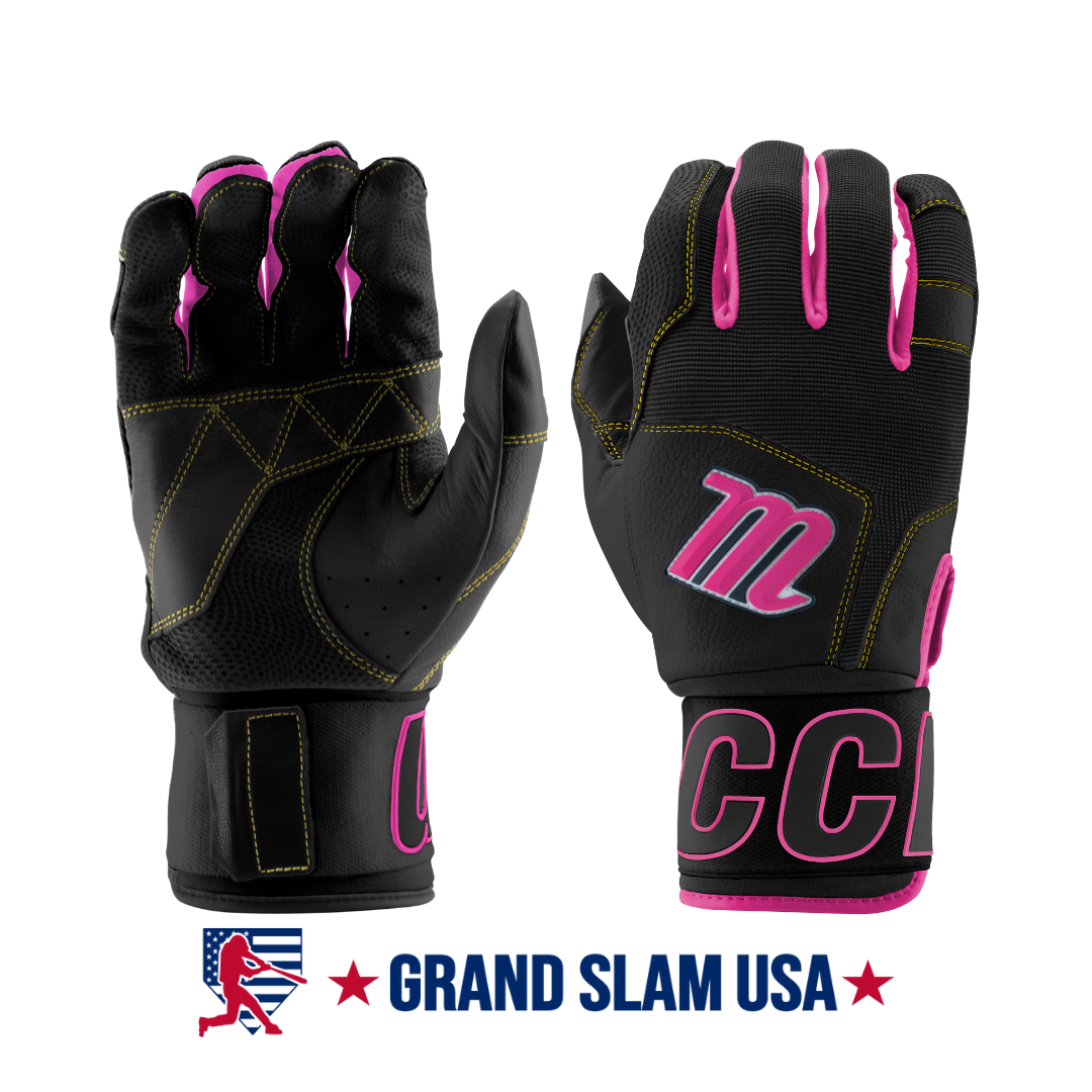 Marucci Adult Blacksmith Full Wrap Batting Gloves-Black/Pink
