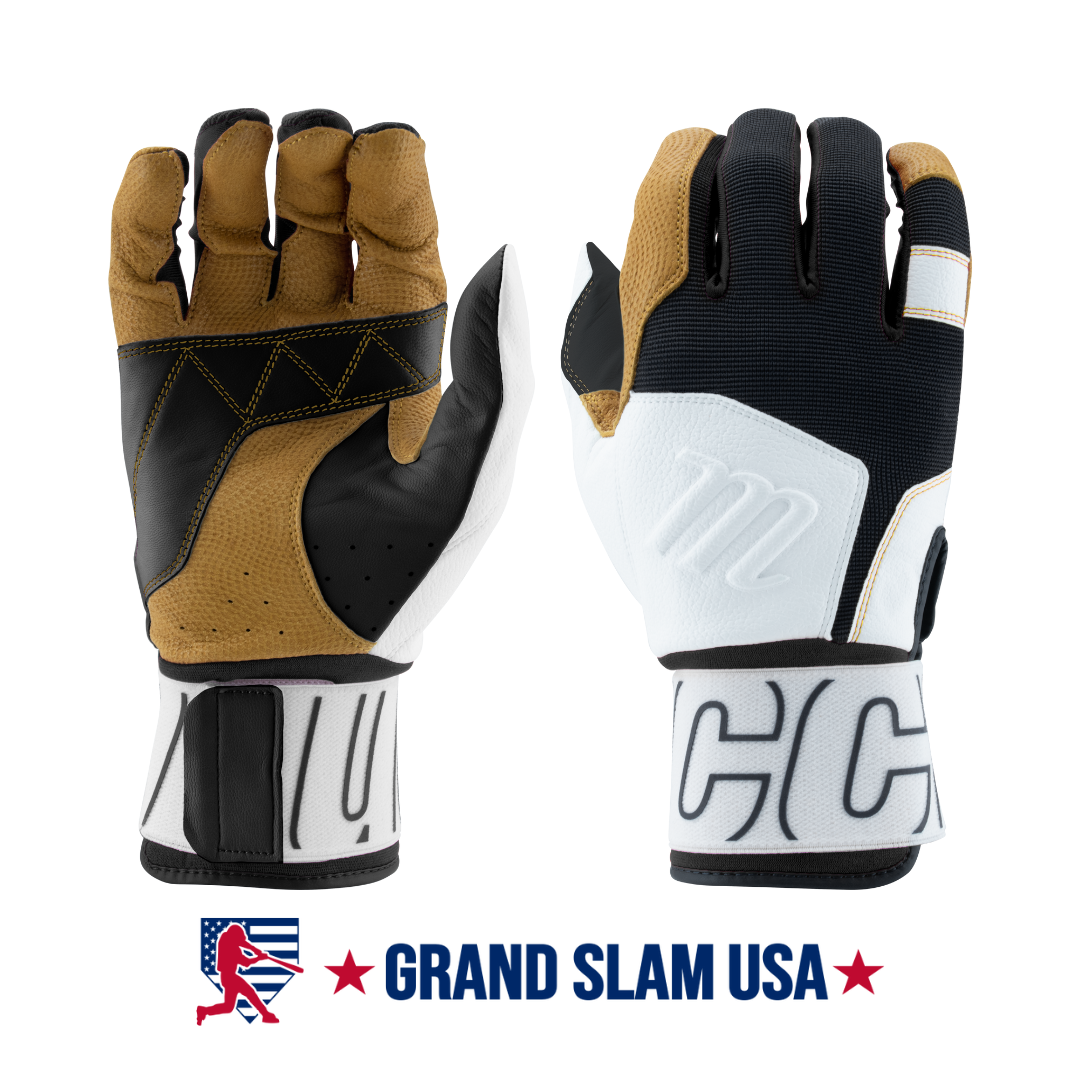 Marucci Adult Blacksmith Full Wrap Batting Gloves- White/Black