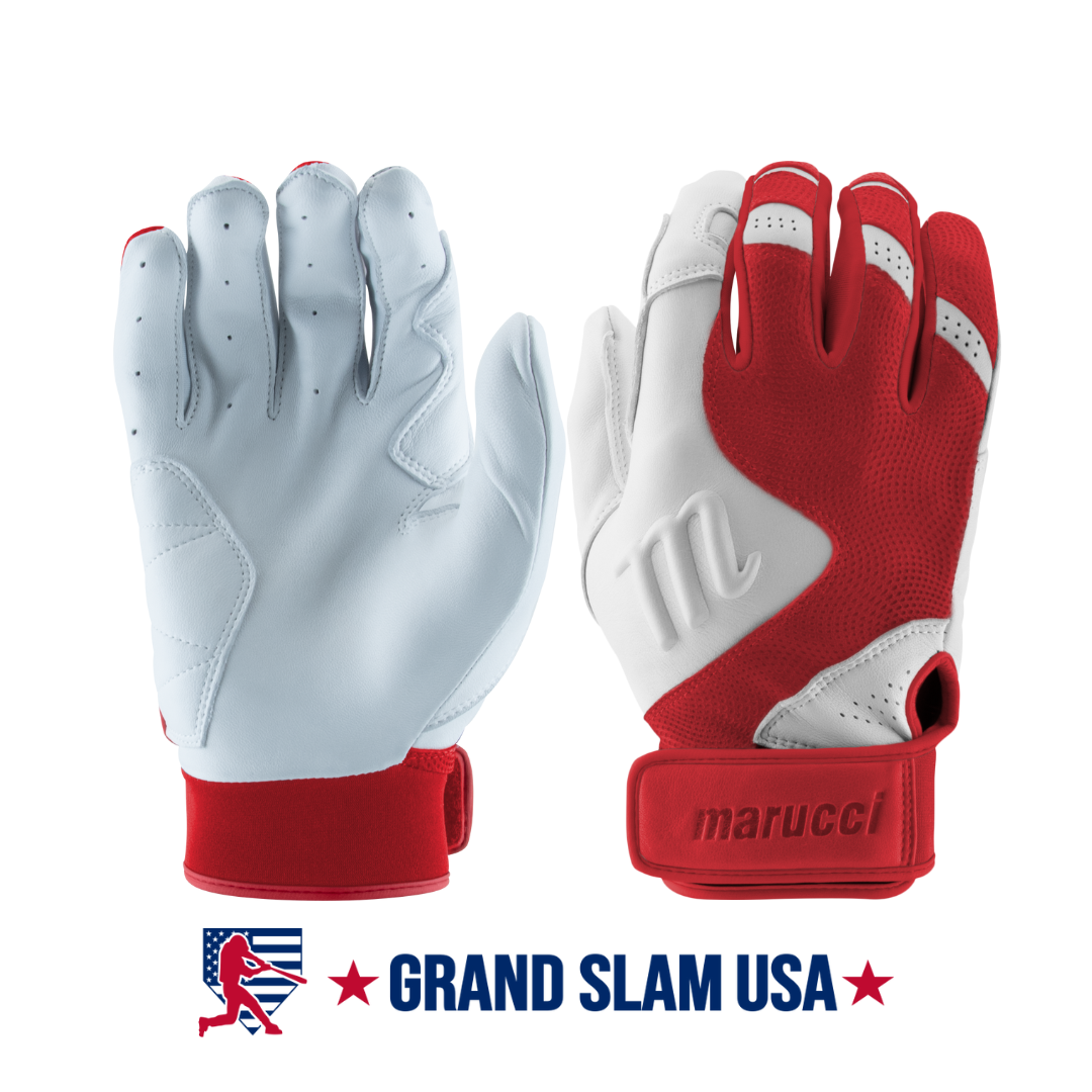 Marucci Adult Luxe Pro Batting Gloves-Red/White