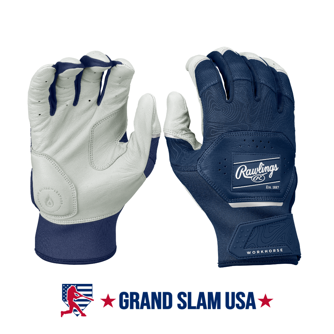 Rawlings Adult Workhorse Batting Gloves-White/Navy