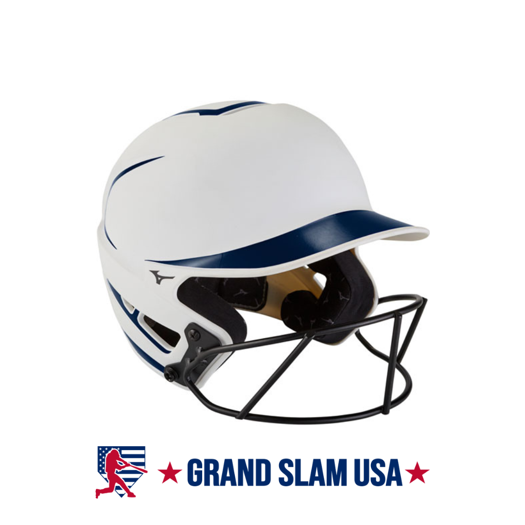 Mizuno F6 Fastpitch Batting Helmet - White/Navy | Grand Slam USA