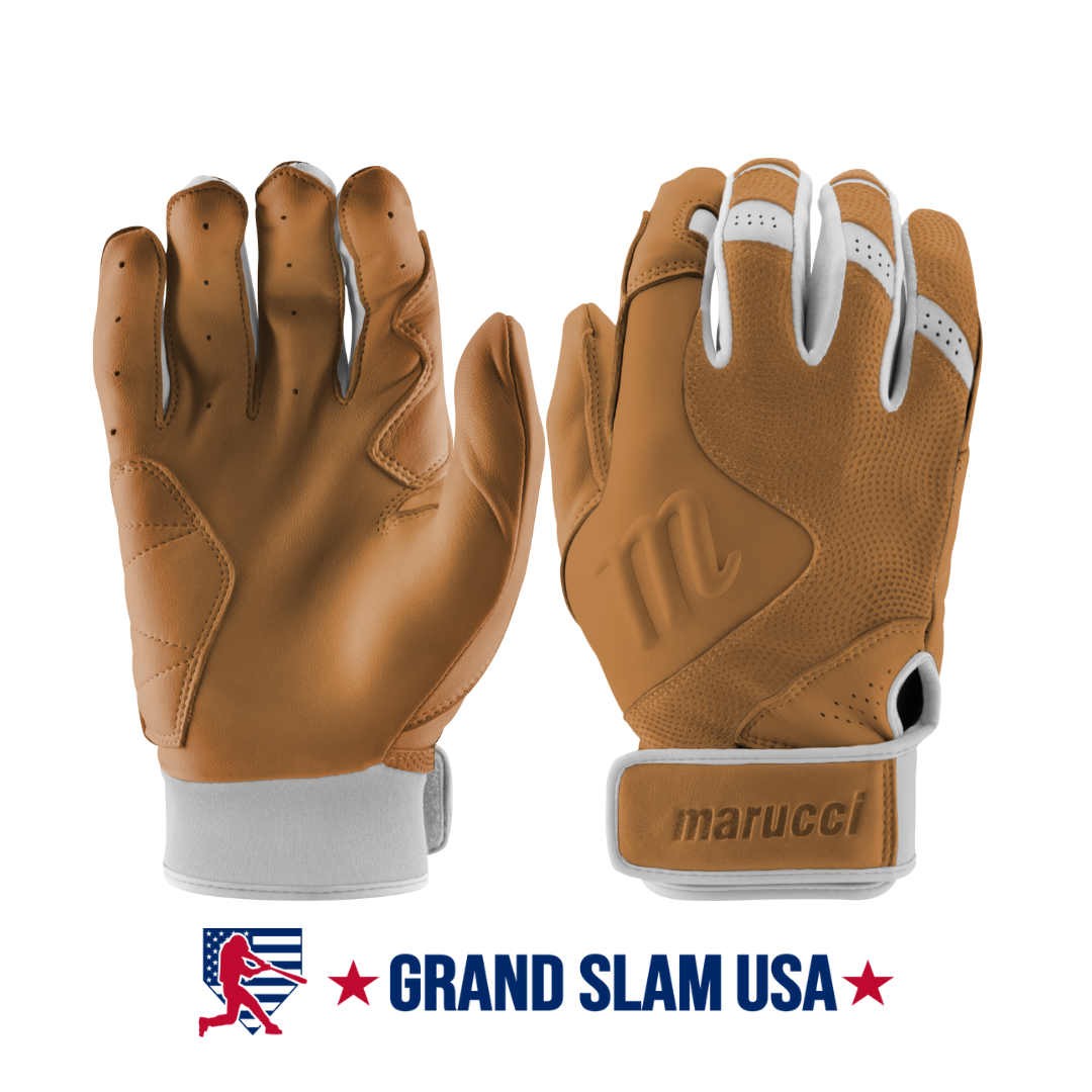 Marucci Adult Luxe Pro Batting Gloves-Tan/White