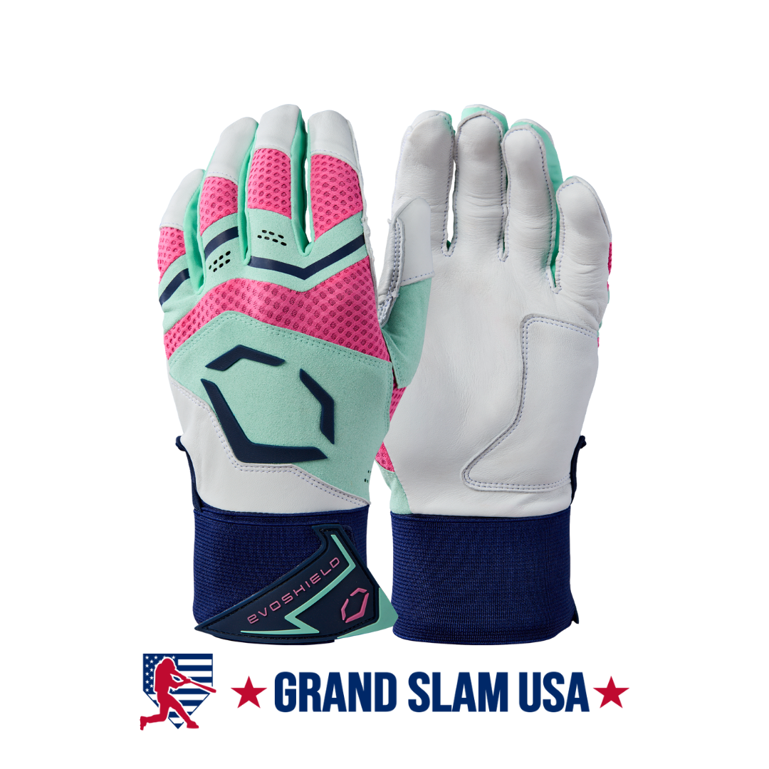 Evoshield LE Adult Carbyne Batting Gloves w/Strap- Navy/Seafoam